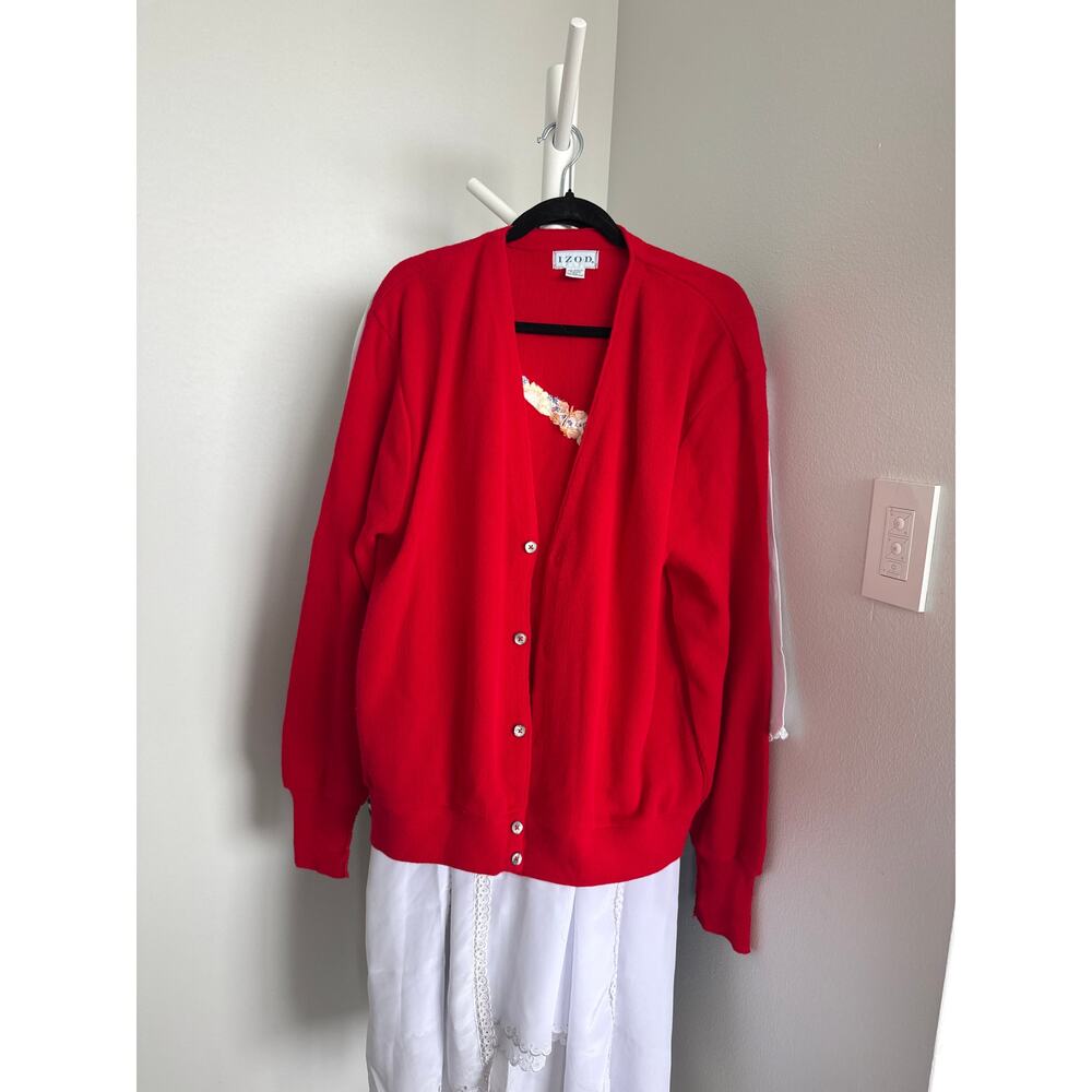 Red cardigan with Hand embroidered floral Nike symbol
